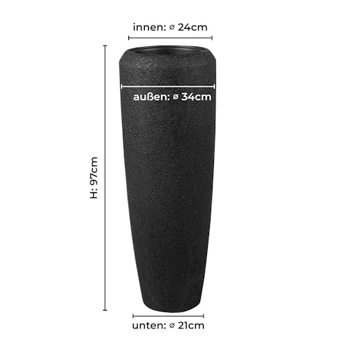 Klocke Design Pflanzgefäß/Bodenvase schwarz ⌀ 34 cm x H 75/97 cm