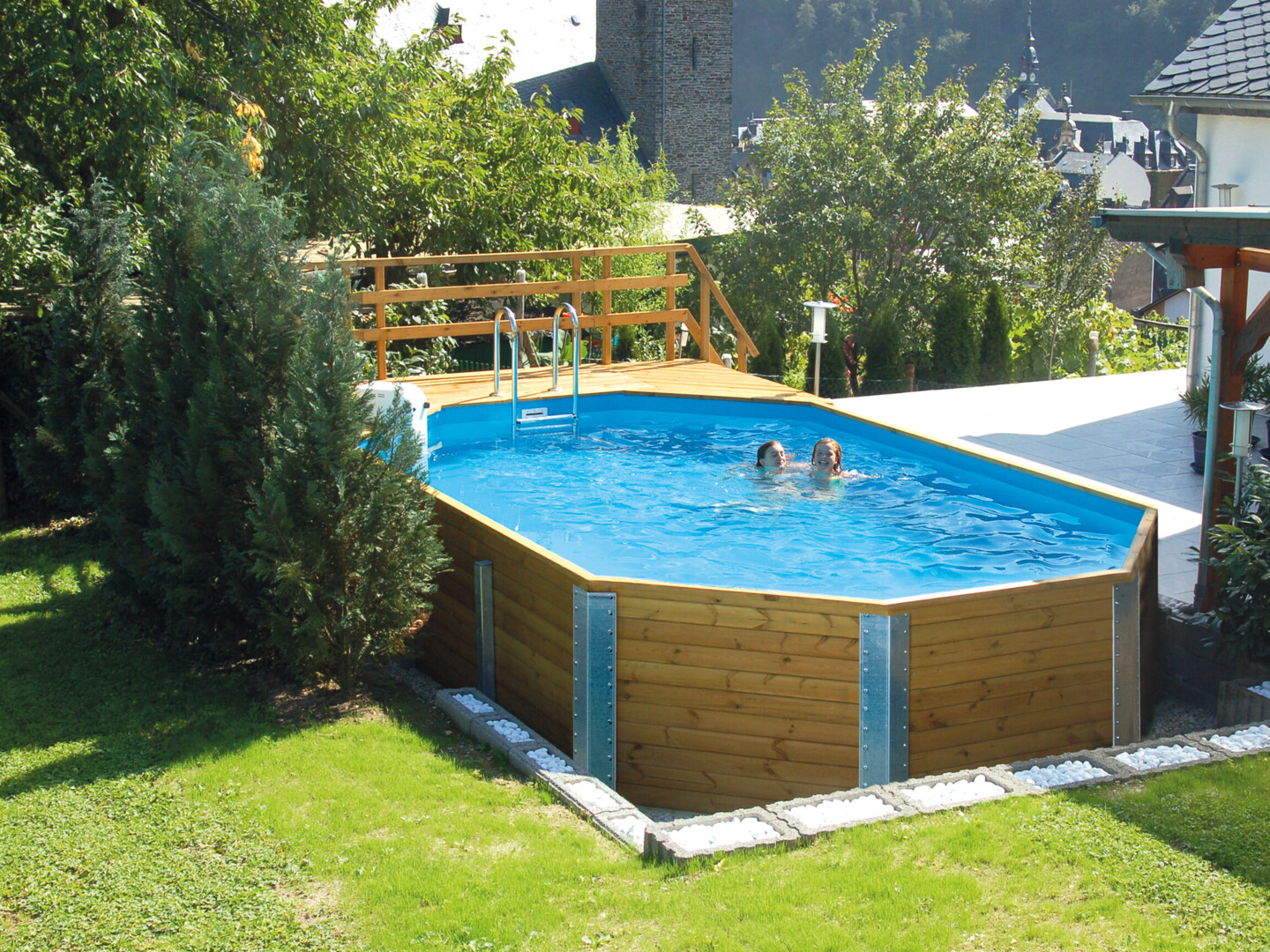Weka Massivholzpool 594 "Alles dabei" - 45 mm - 714 x 376 cm inkl. gratis Pool-Pflegeset