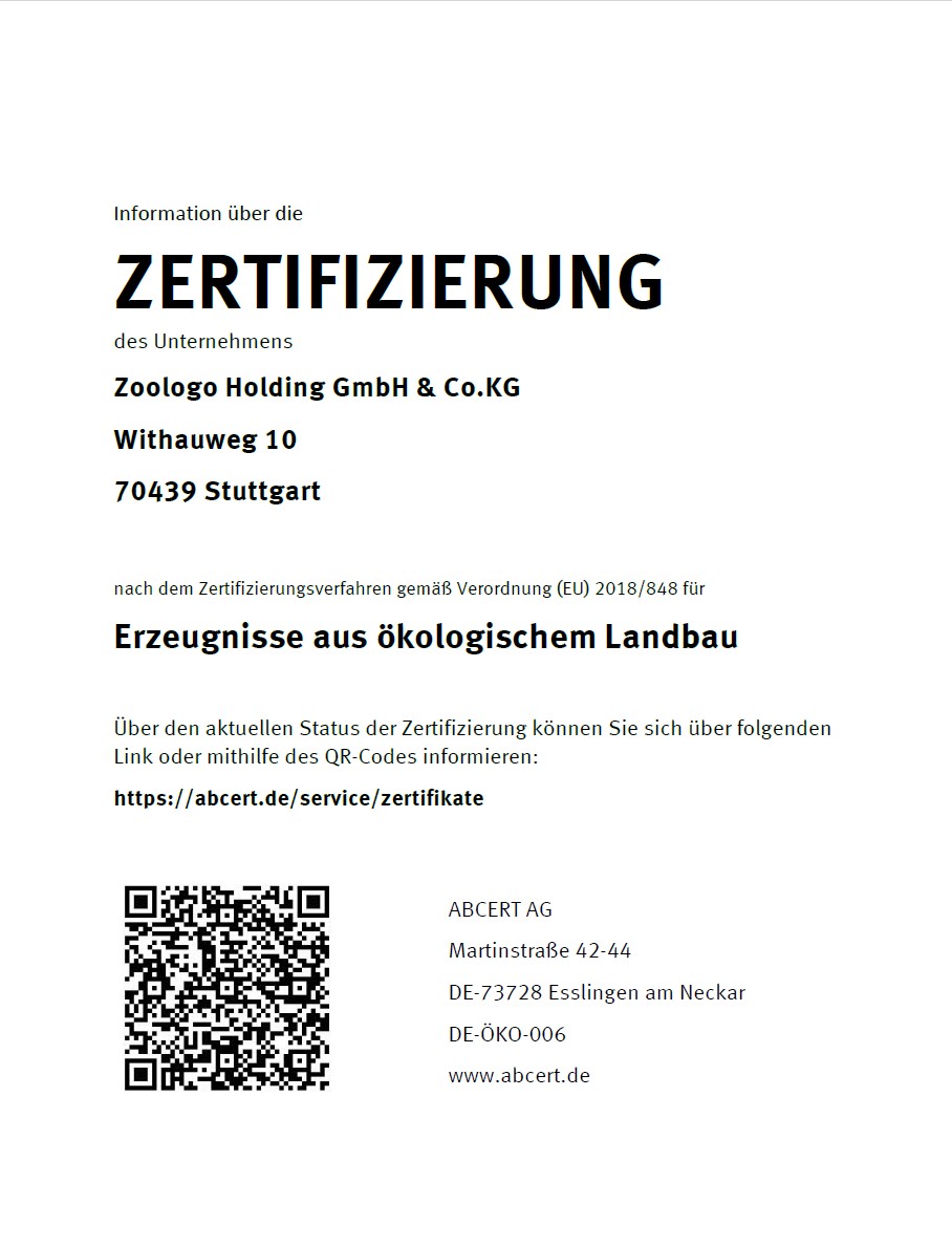 Das ausgestellte Zertifikat für Zoologo