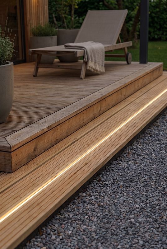 LED Streifen in die Terrassenstufen integriert