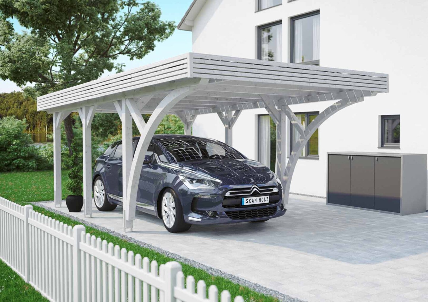Skan Holz Solar Carport Einzel weiß