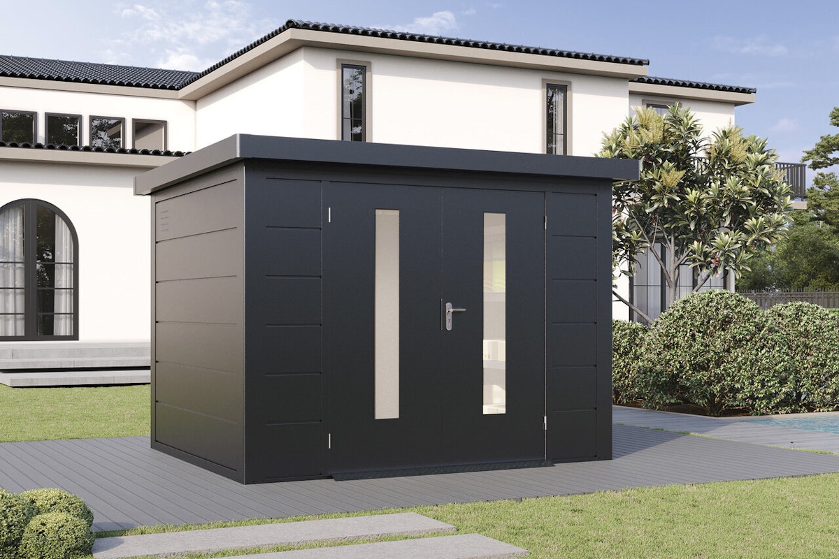 Wolff Finnhaus Metall Gerätehaus schwarz Metall Gerätehaus im Garten