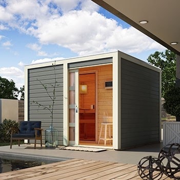 Gartensauna mit Vorraum Eine moderne Gartensauna mit Vorraum