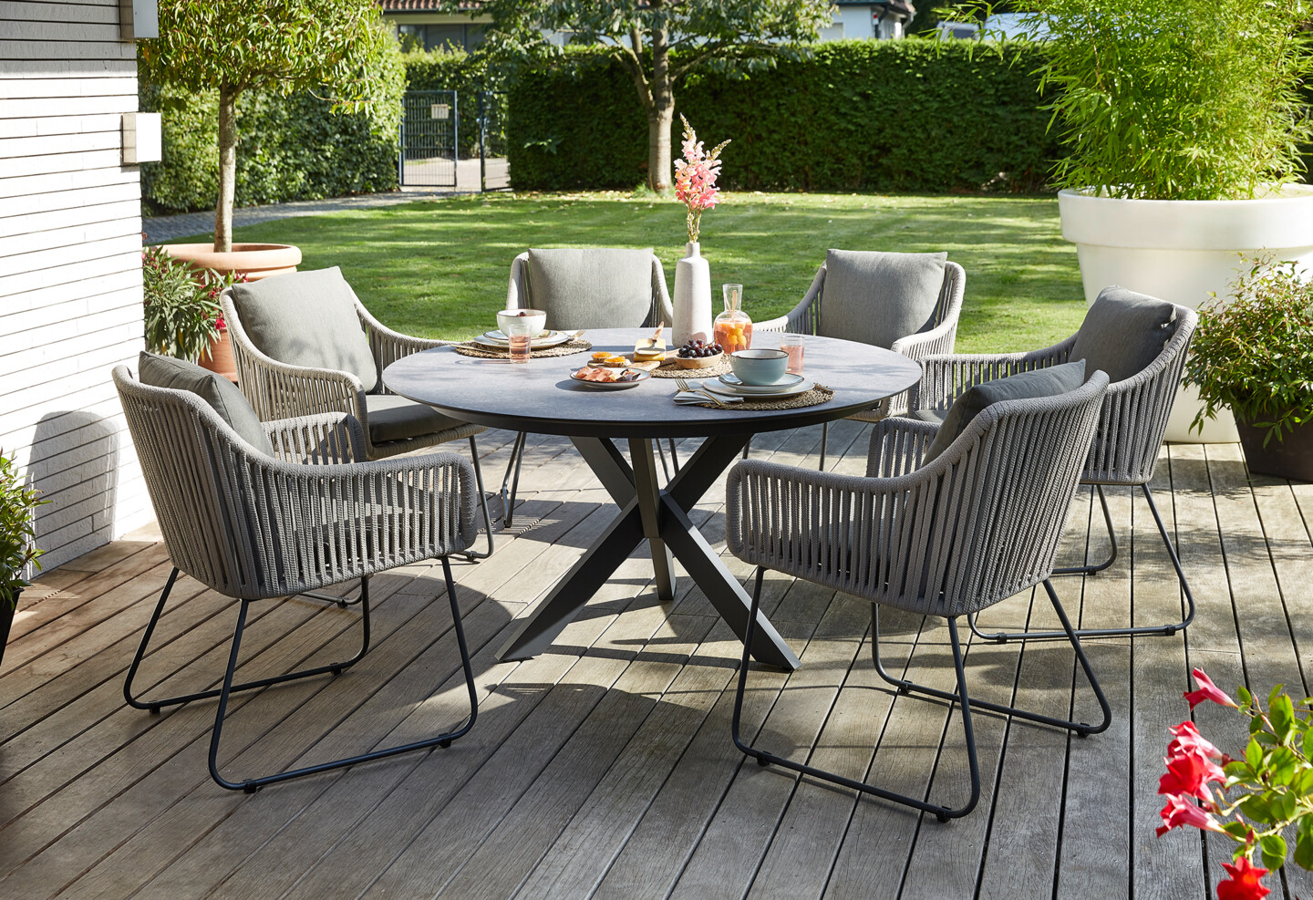 Diamond Garden Stuhl KRETA Edelstahl dunkelgrau  Rope  Sunproof (100 % Polypropylen), verschiedene Farben