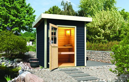 Schick und kompakt: Karibu Gartensauna Torge