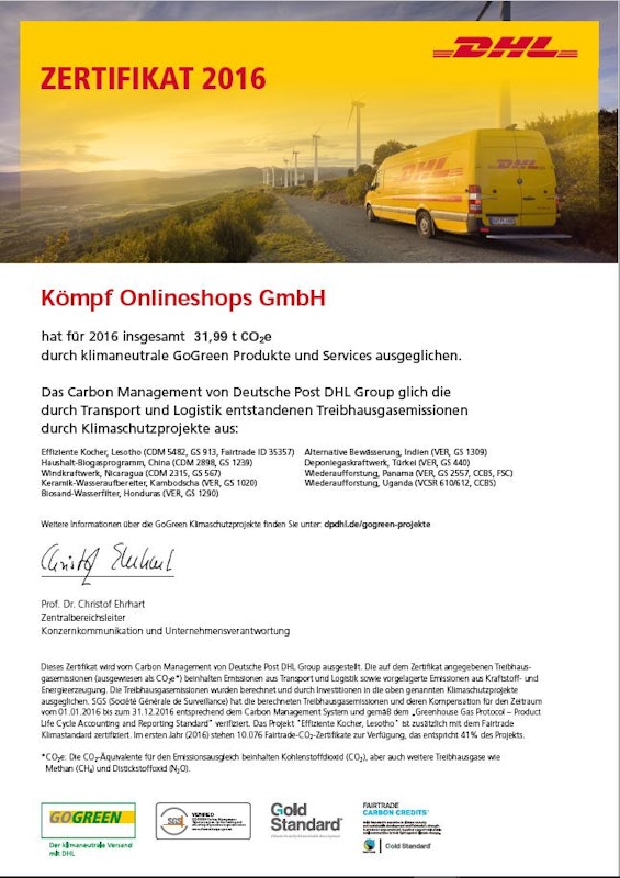 DHL GoGreen Zertifikat 2016 DHL GoGreen Zertifikat 2016