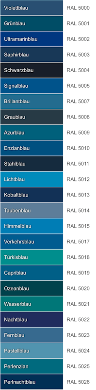 Blau RAL-Farbnummern Blau