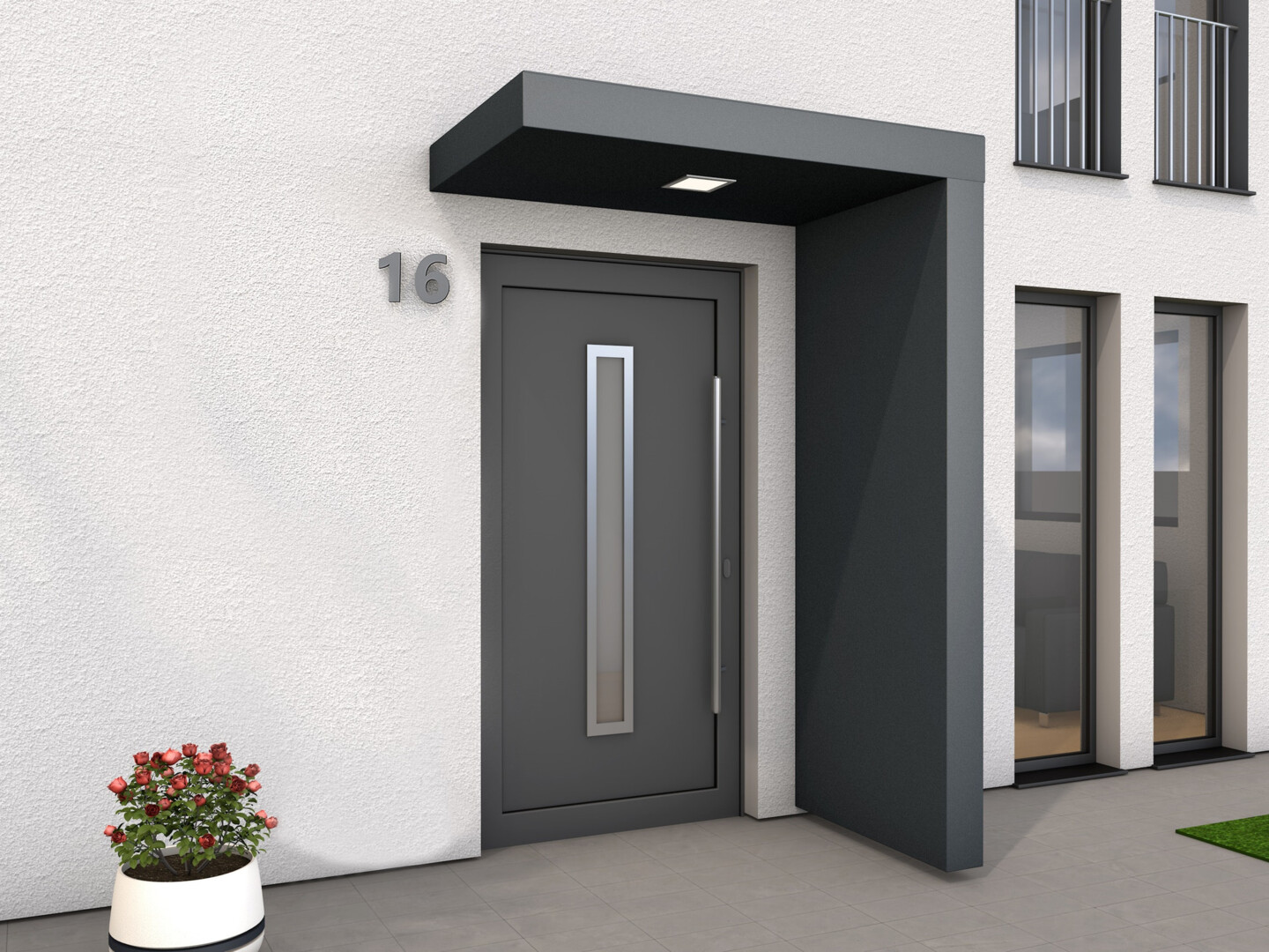 Rechteckvordach mit Seitenteil in L-Form von Gutta aus Aluminium