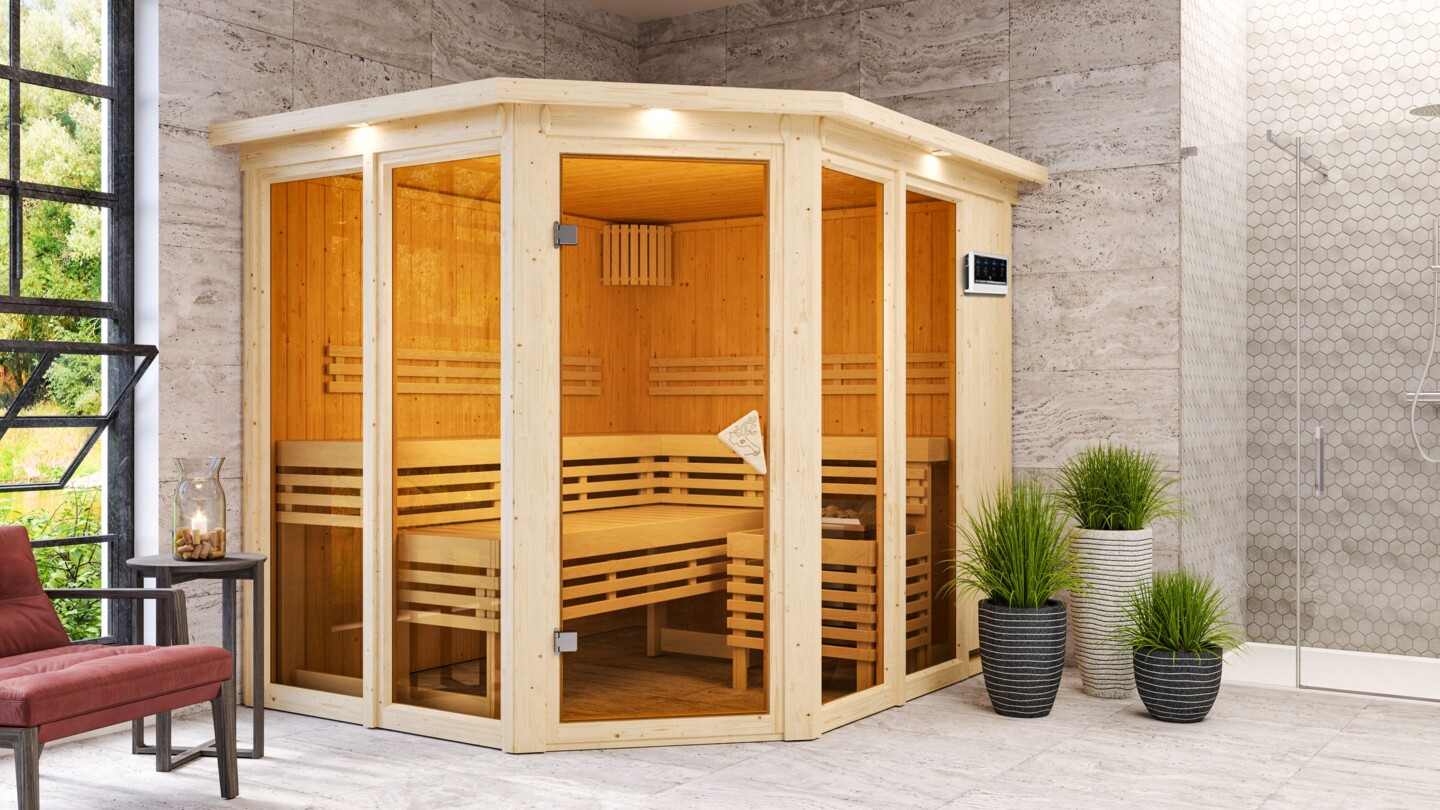 Karibu Sauna Ainur 3 Superior mit Eckeinstieg