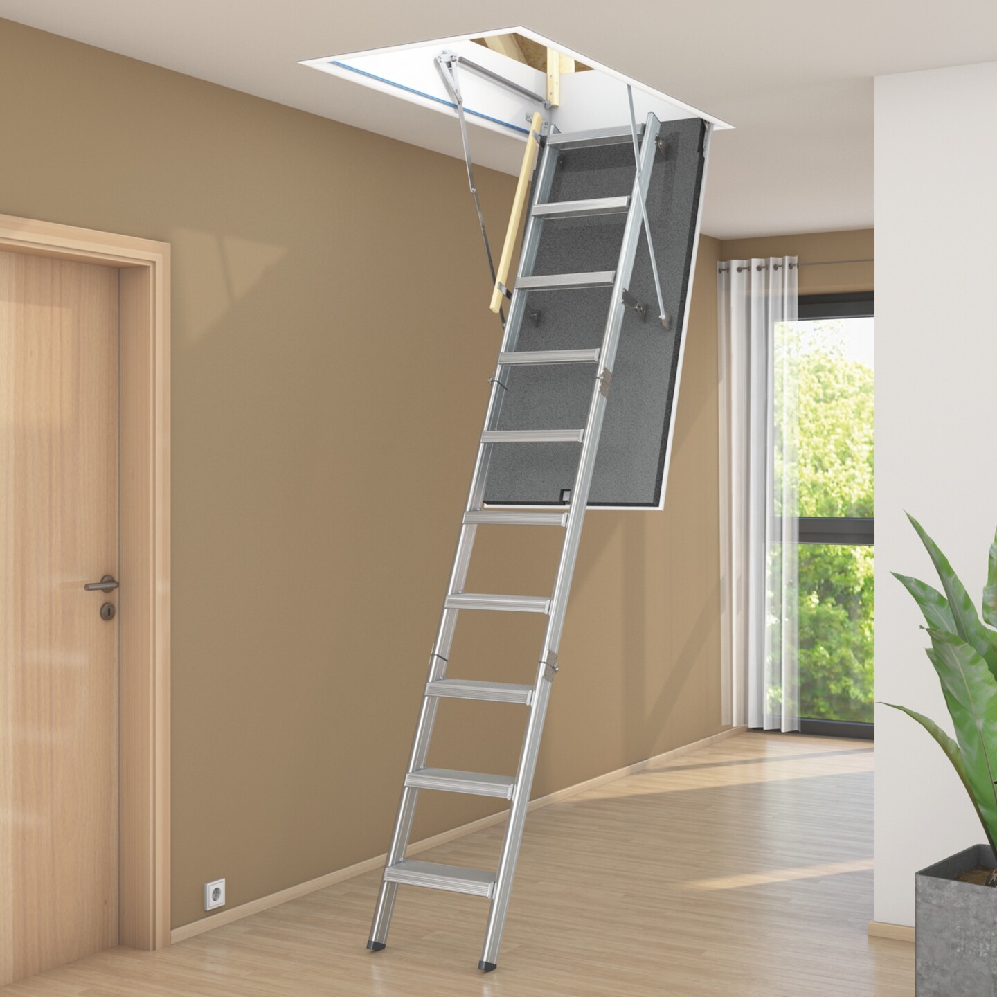 Eine Bodentreppe aus Metall