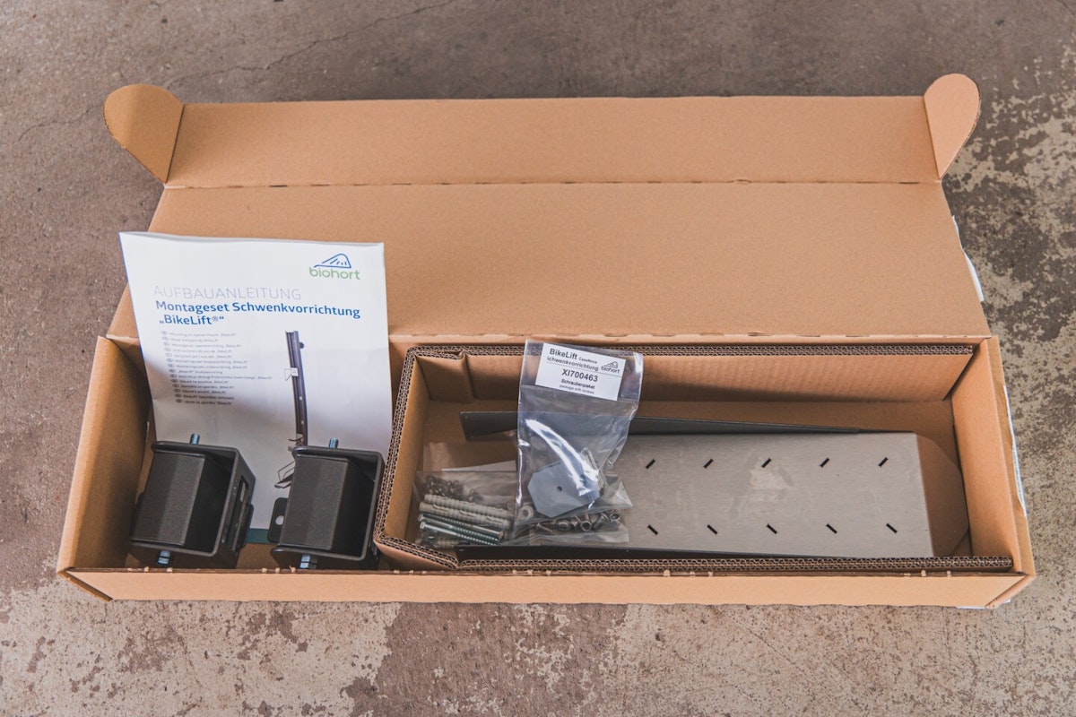 Schwenkvorrichtung für den Biohort BikeLift Alle Teile der Schwenkvorrichtung sind in einem extra Paket enthalten