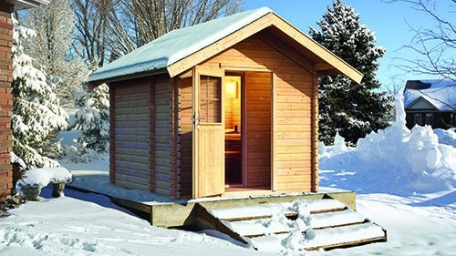 Saunahaus Satteldach Sauna mit Satteldach im Winter
