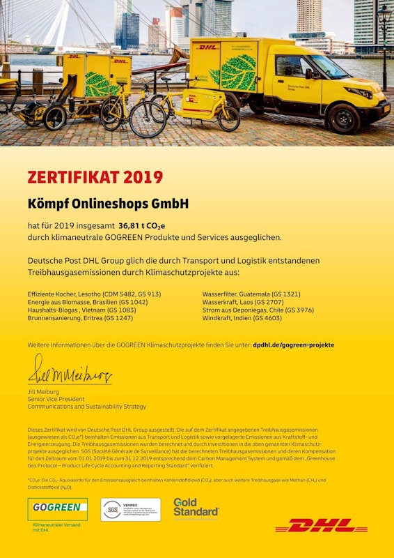 DHL GoGreen Zertifikat 2019 DHL GoGreen Zertifikat 2019