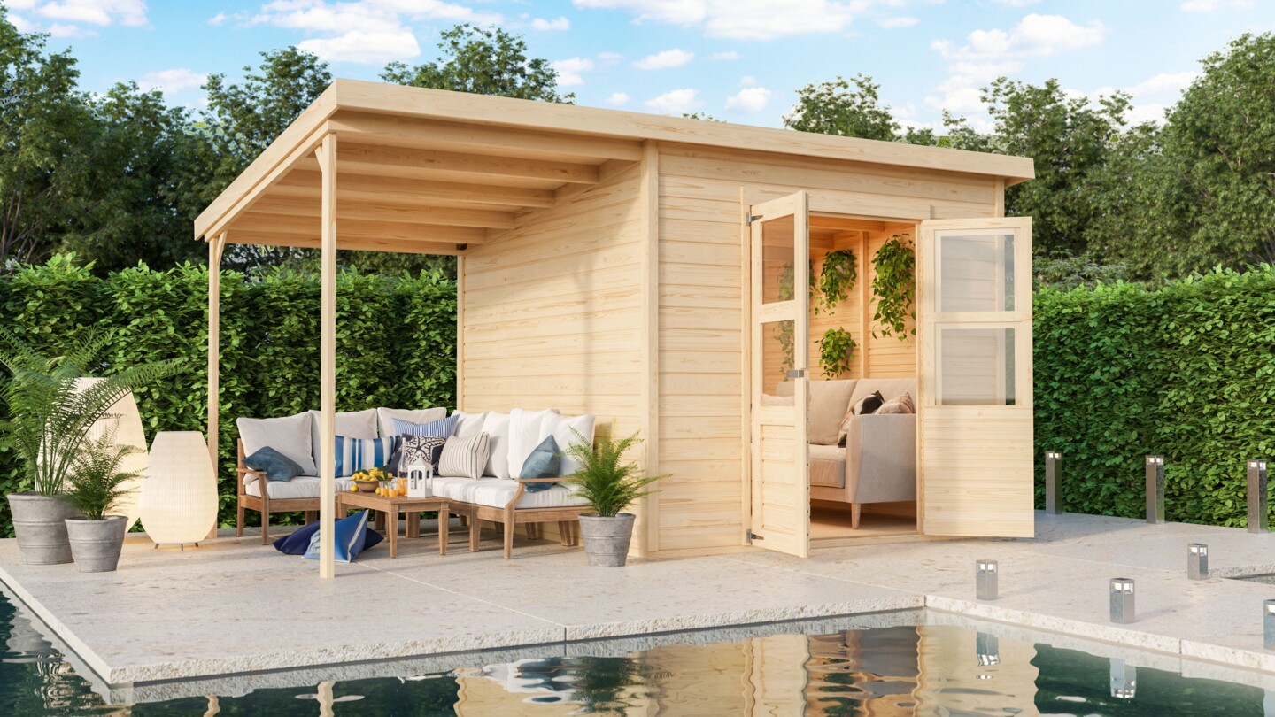 Karibu Eco Gartenhaus Merseburg 6 inkl. Anbaudach