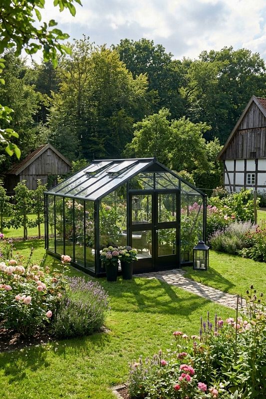 Gewächshaus in Premium-Qualität mit Sicherheitsglas im Garten