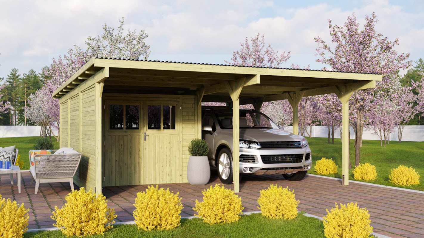 Karibu Doppelcarport Eco 2 mit integriertem Abstellraum Karibu Doppelcarport Eco 2 mit integriertem Abstellraum