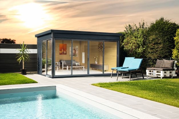 Wolff Finnhaus Gartenhaus Studio 44-D mit Alu-Eckverkleidung/Schiebetür inkl. gratis Fundamentanker/Pads Wolff Finnhaus Gartenhaus Studio 44-D mit Alu-Eckverkleidung/Schiebetür inkl. gratis Fundamentanker/Pads