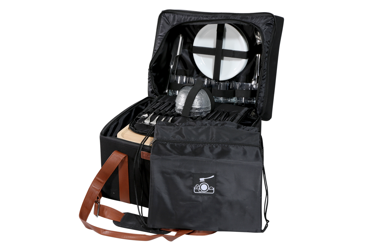 Die Transporttasche bietet genug Platz für Teller, Salatschälchen und Besteck.