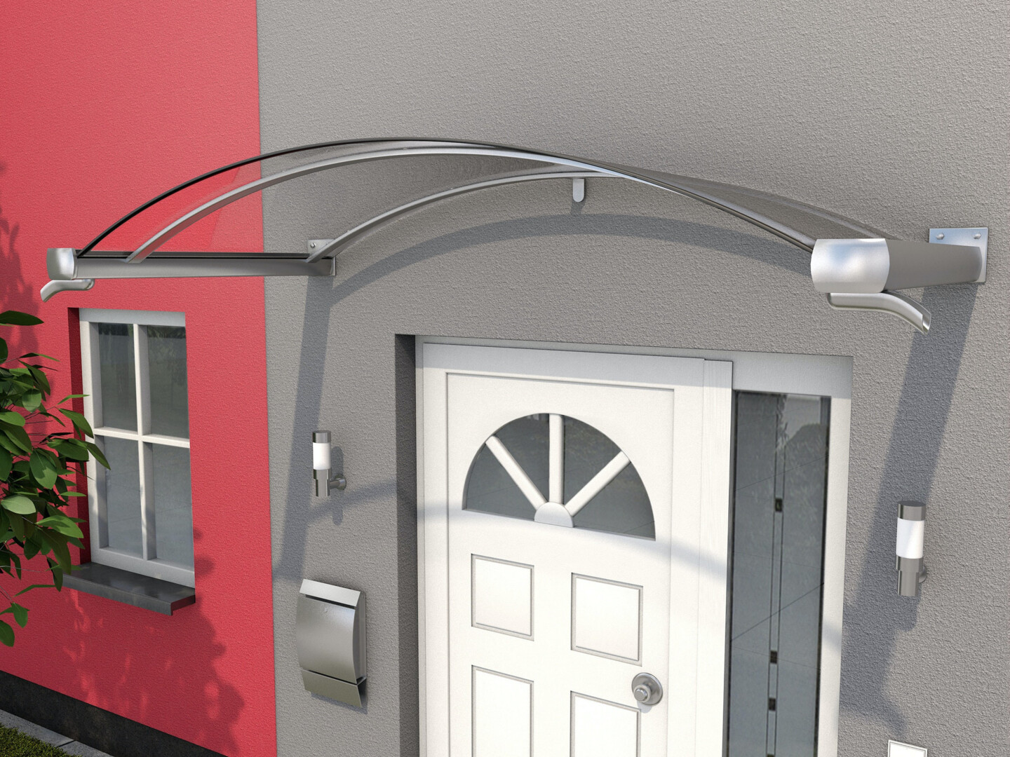 Bogenvordach von Gutta aus Edelstahl und Glas