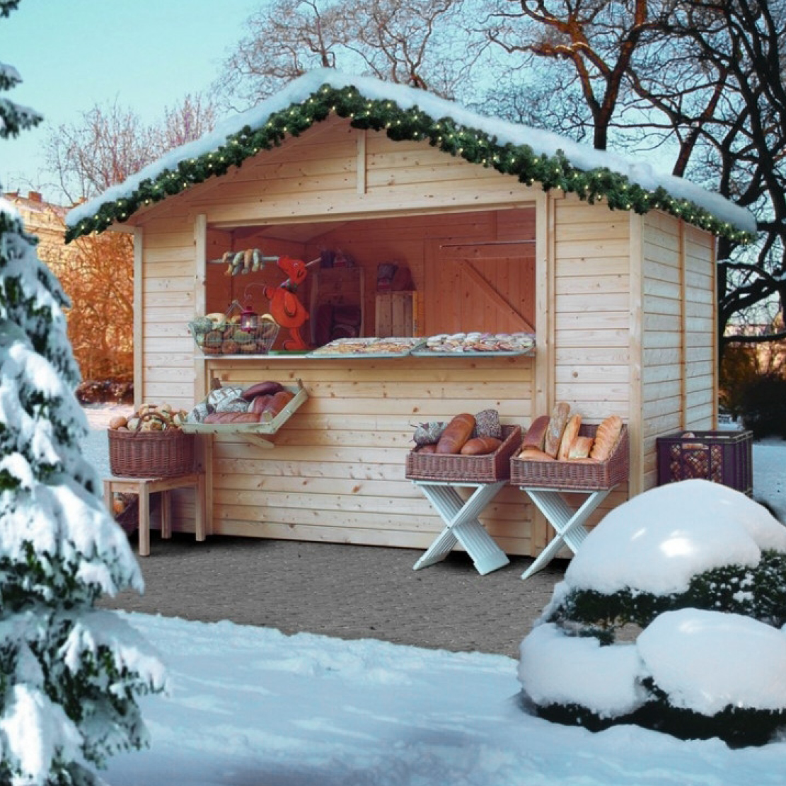 Marktstände und Stände für den Weihnachtsmarkt