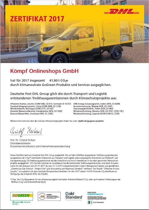 DHL GoGreen Zertifikat 2017 DHL GoGreen Zertifikat 2017