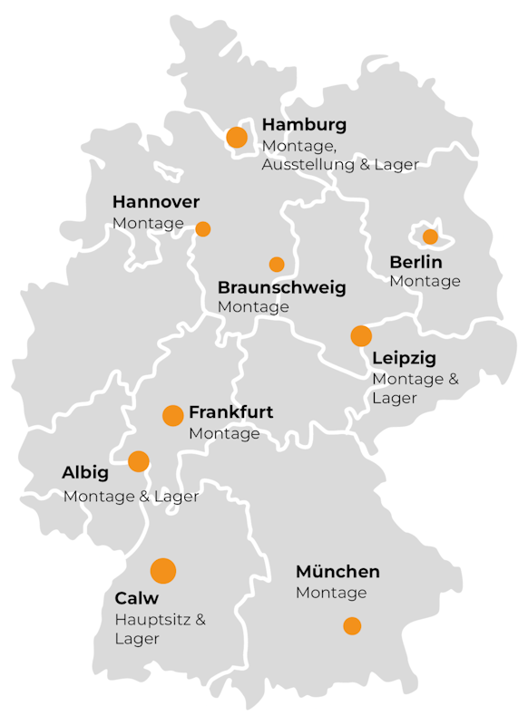 Standort unserer Montageteams Unsere Montagestandorte in ganz Deutschland