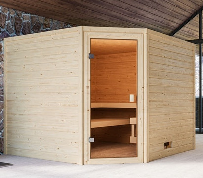 Platzsparende Saunalösung mit einer Ecksauna
