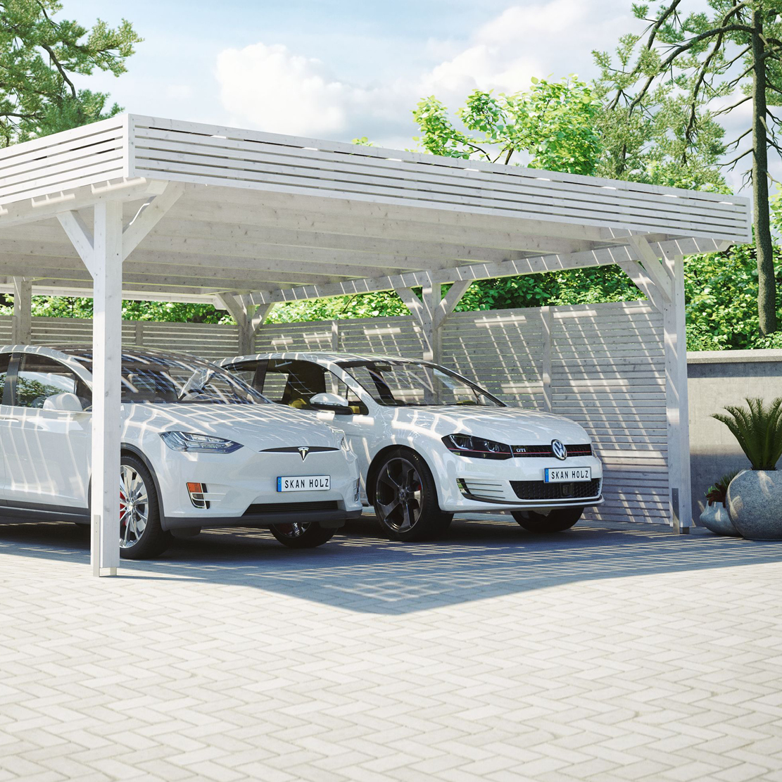 Jetzt neu bei uns: Skan Holz Solarcarports!