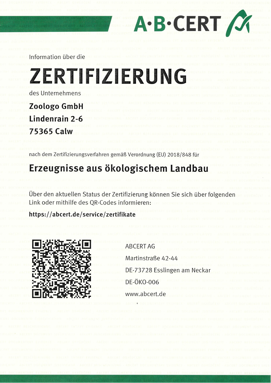 Das ausgestellte Zertifikat für Zoologo