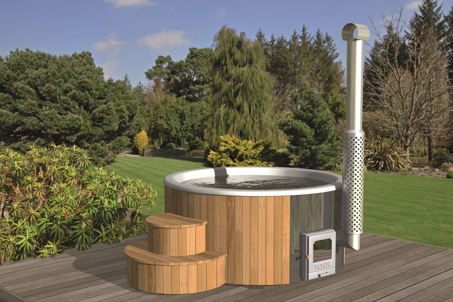 Ein Hot Tub oder Badebottich ist ein großer beheizter Holzzuber