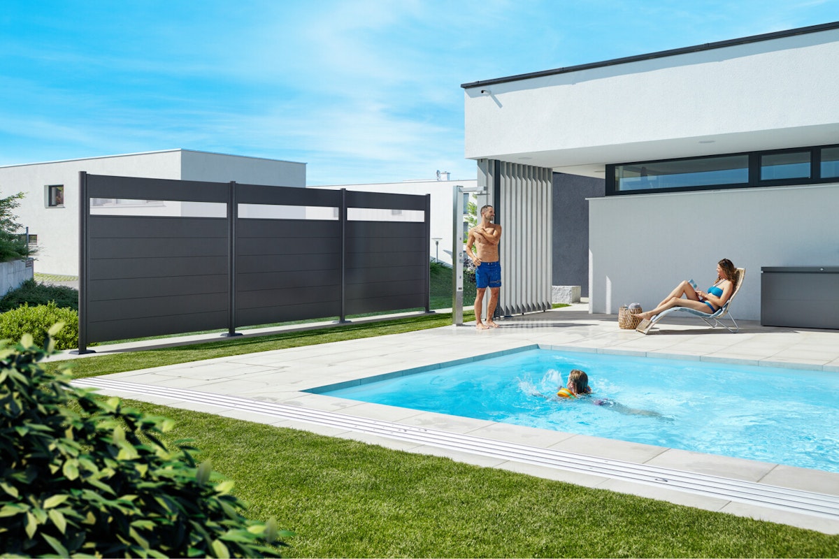 Biohort Sichtschutz dunkelgrau-metallic Sichtschutzzaun am Pool