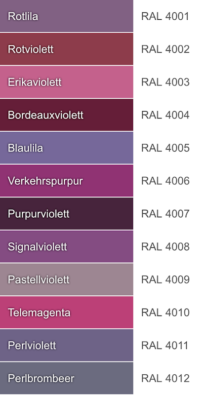 Violett RAL-Farbnummern Violett