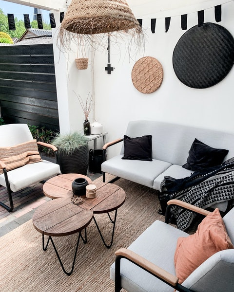 Hartman Lounge Set STUDIO 54 Aluminium carbon black / Teak / Sunbrella® (100 % Polyacryl) grey 