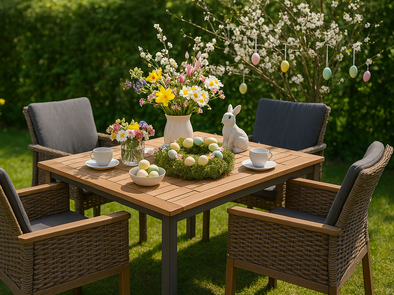 Gedeckte Kaffeetafel zu Ostern genießen