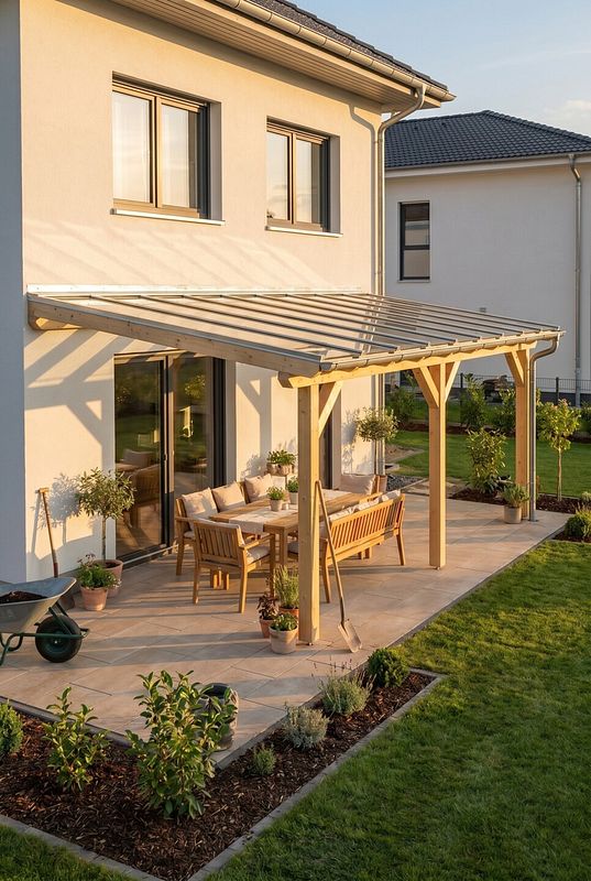 Offene und luftige Holz-Terrassenüberdachung ohne Seitenwand