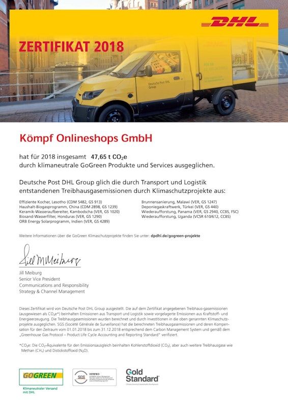 DHL GoGreen Zertifikat 2018 DHL GoGreen Zertifikat 2018