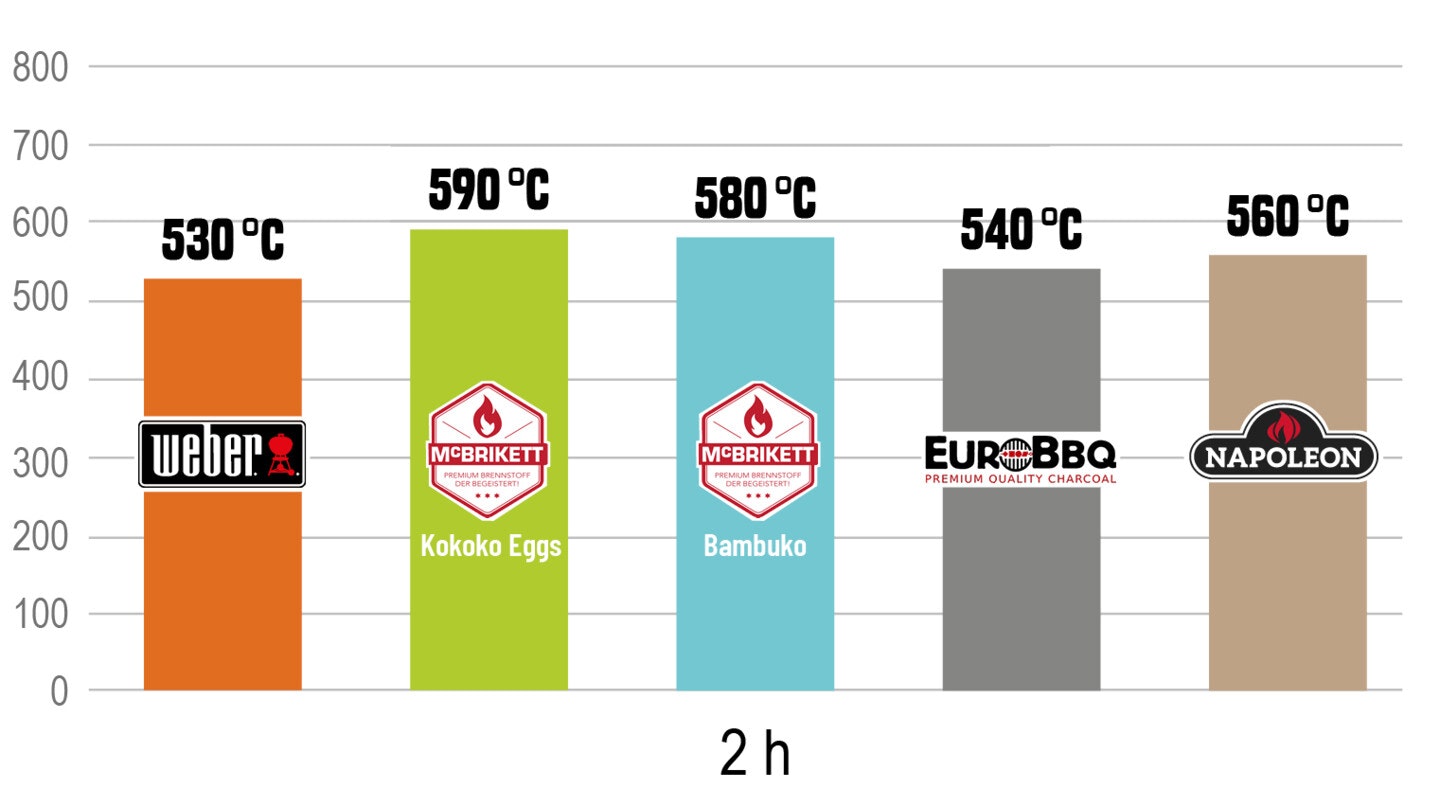 Temperatur nach zwei Stunden Temperatur der Briketts nach zwei Stunden