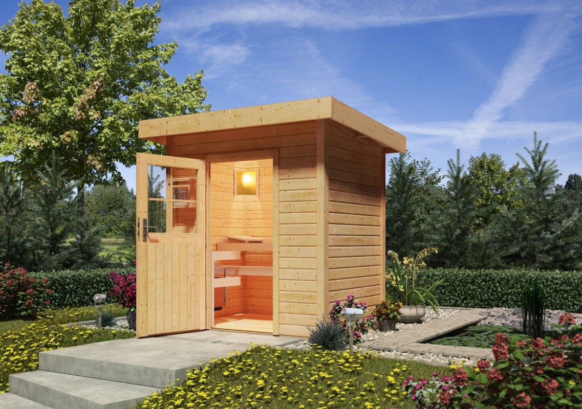 Karibu Woodfeeling Saunahaus Jana Karibu Woodfeeling Jana - eine klassische Gartensauna aus Massivholz