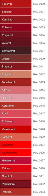 Rot RAL-Farbnummern Rot
