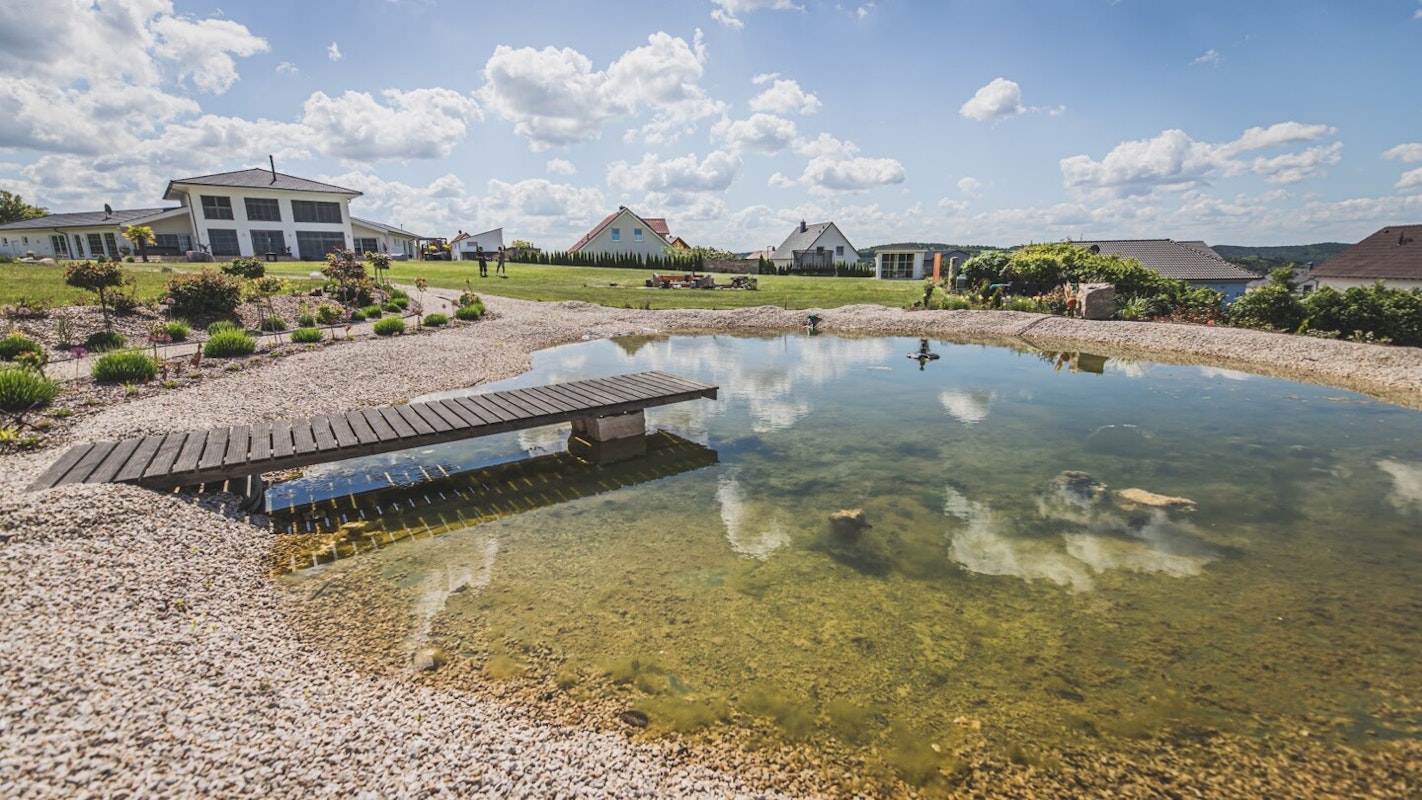 Großer Teich mit langem Bachlauf Großer Teich mit langem Bachlauf