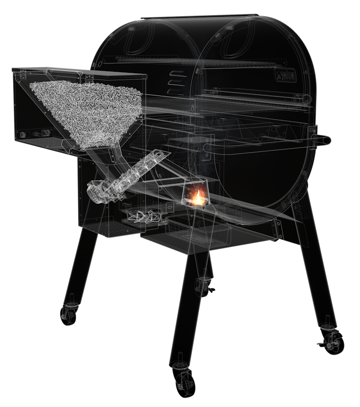 SmokeFire Rückansicht Cut out Die Pelletrutsche und Förderschnecke des Smoke Fire Pelletgrills sind ein einzigartiges funktionelles Design