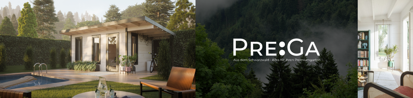 Pre:Ga Banner Premium Gartenhäuser, Saunen und Carports aus dem Schwarzwald