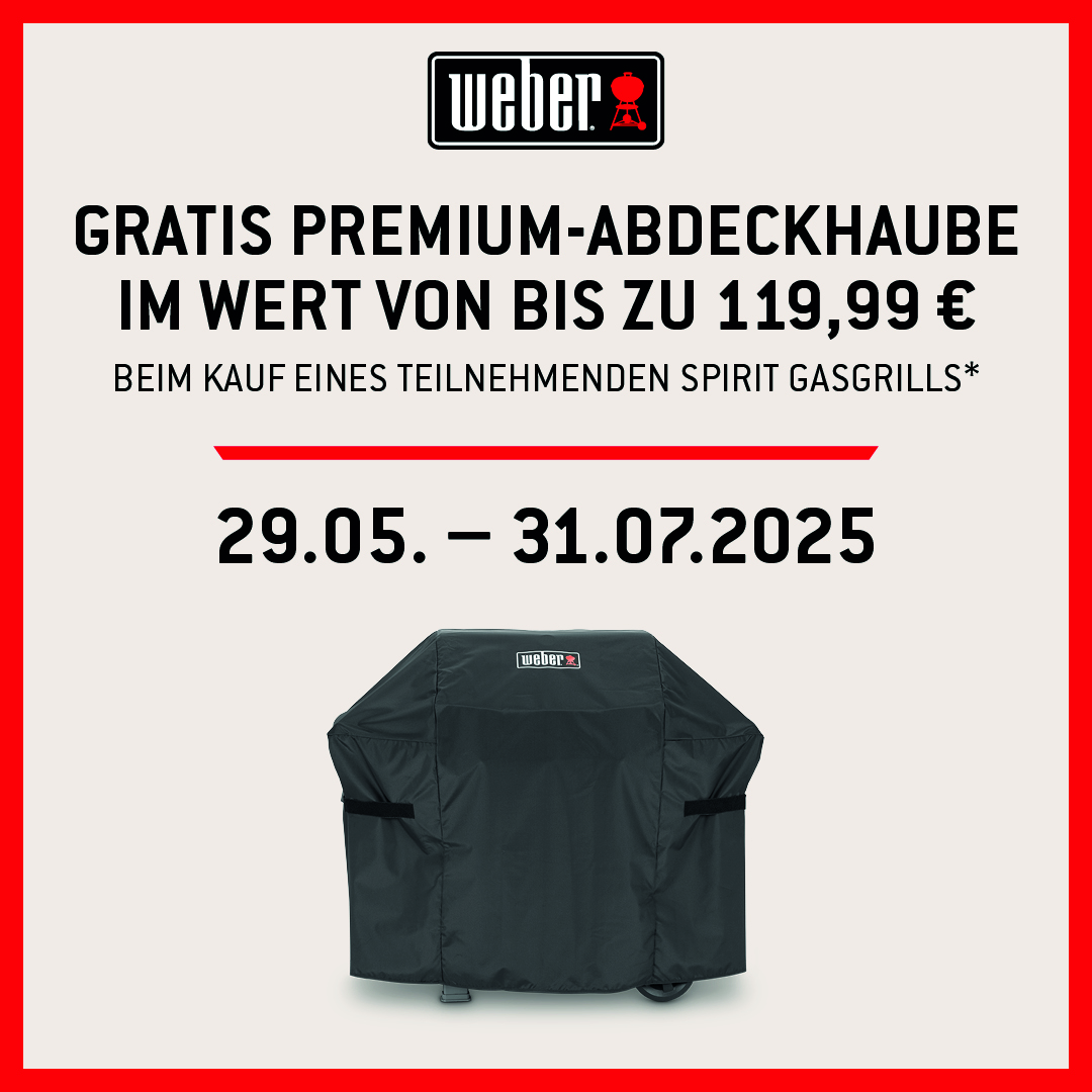 Beim Kauf eines der ausgewählten Weber Grills, erhalten Sie eine Gratis Abdeckhaube.