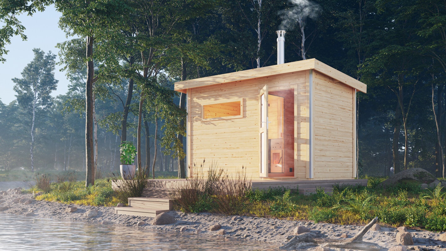 Karibu Gartensauna Skrollan 1 mit Holzofen- 38 mm Karibu Gartensauna Skrollan 1 mit Holzofen- 38 mm