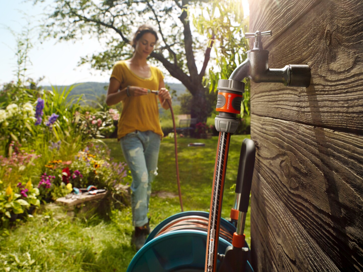 Gardena Bewässerung System angeschlossen
