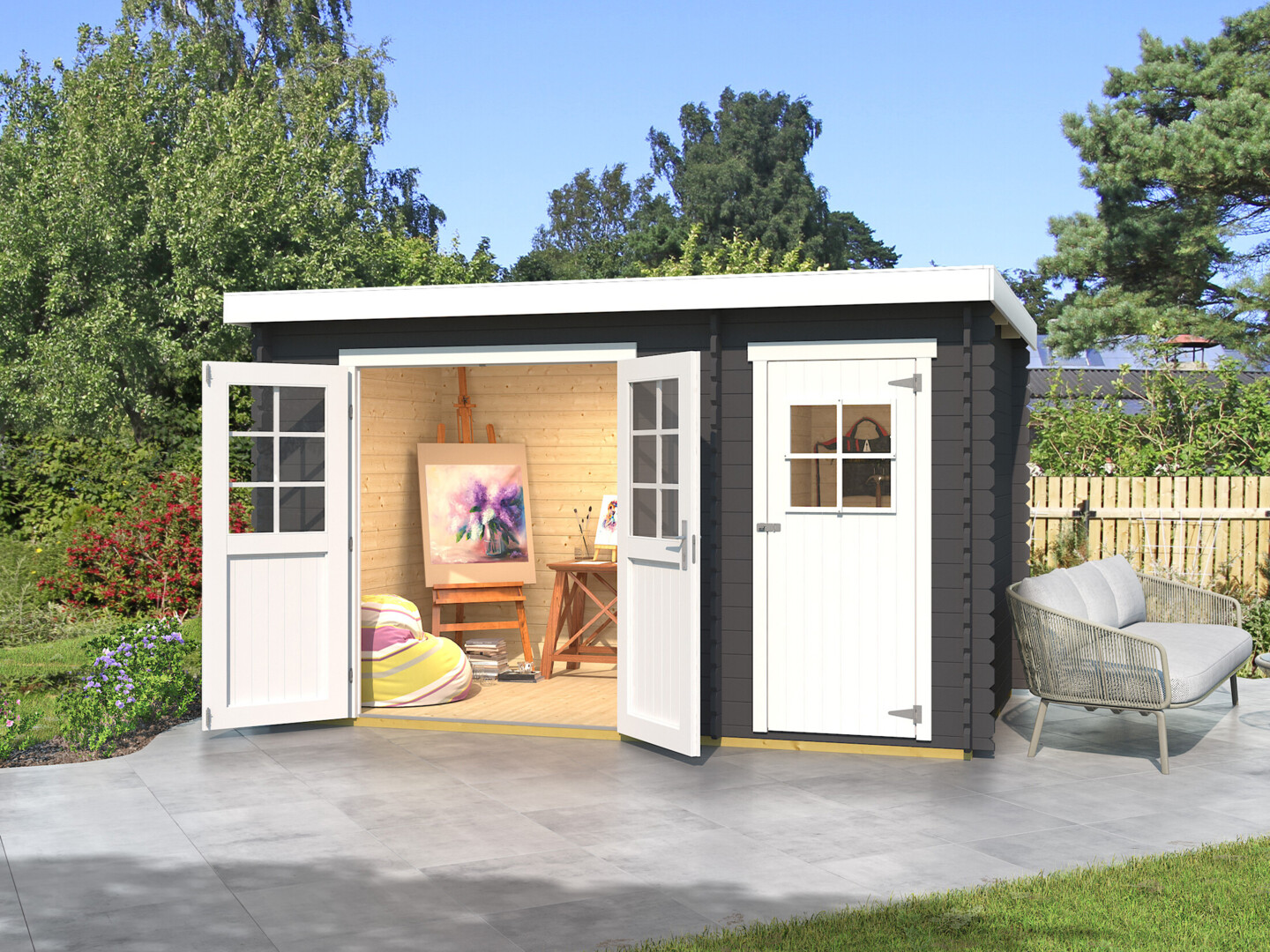 Weka Gartenhaus 254 graphitgrau/weiß - 28 mm