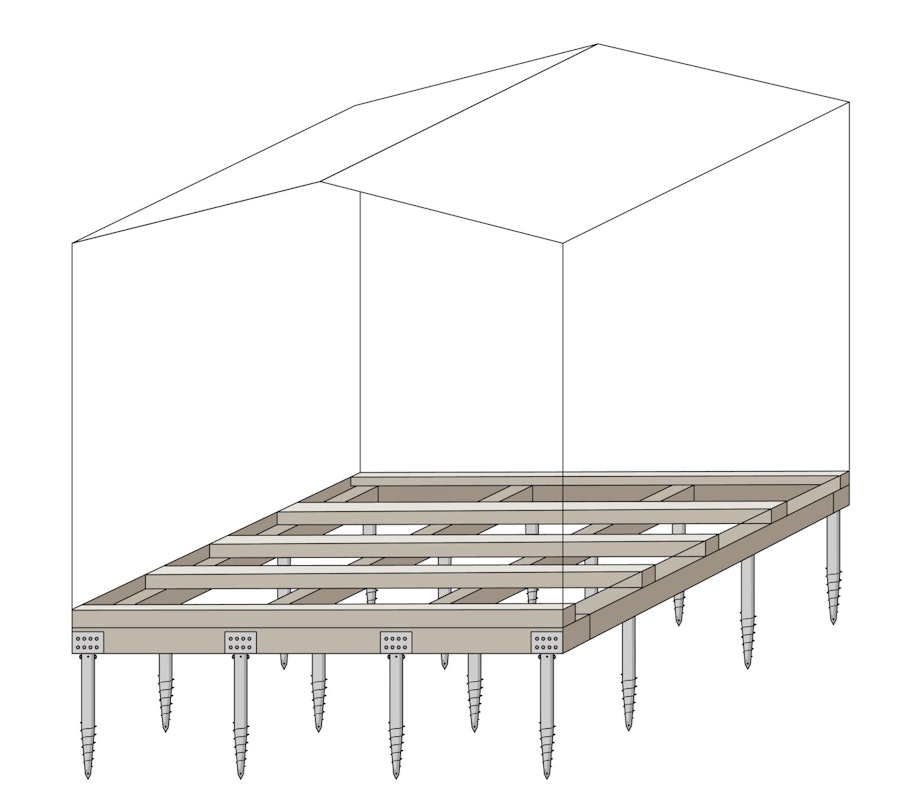 Schraubfundament Gartenhaus: Schema Skizze eines Schraubfundaments bei einem Gartenhaus