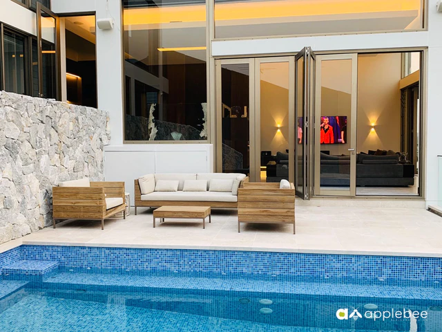 apple bee Lounge Sessel 96 LONG ISLAND LONG ISLAND COASTAL Teak coastal/Gestell Aluminium Taupe/BEE WETT Natural Oak 