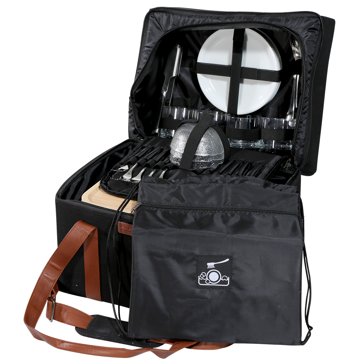 Die Transporttasche bietet genug Platz für Teller, Salatschälchen und Besteck.