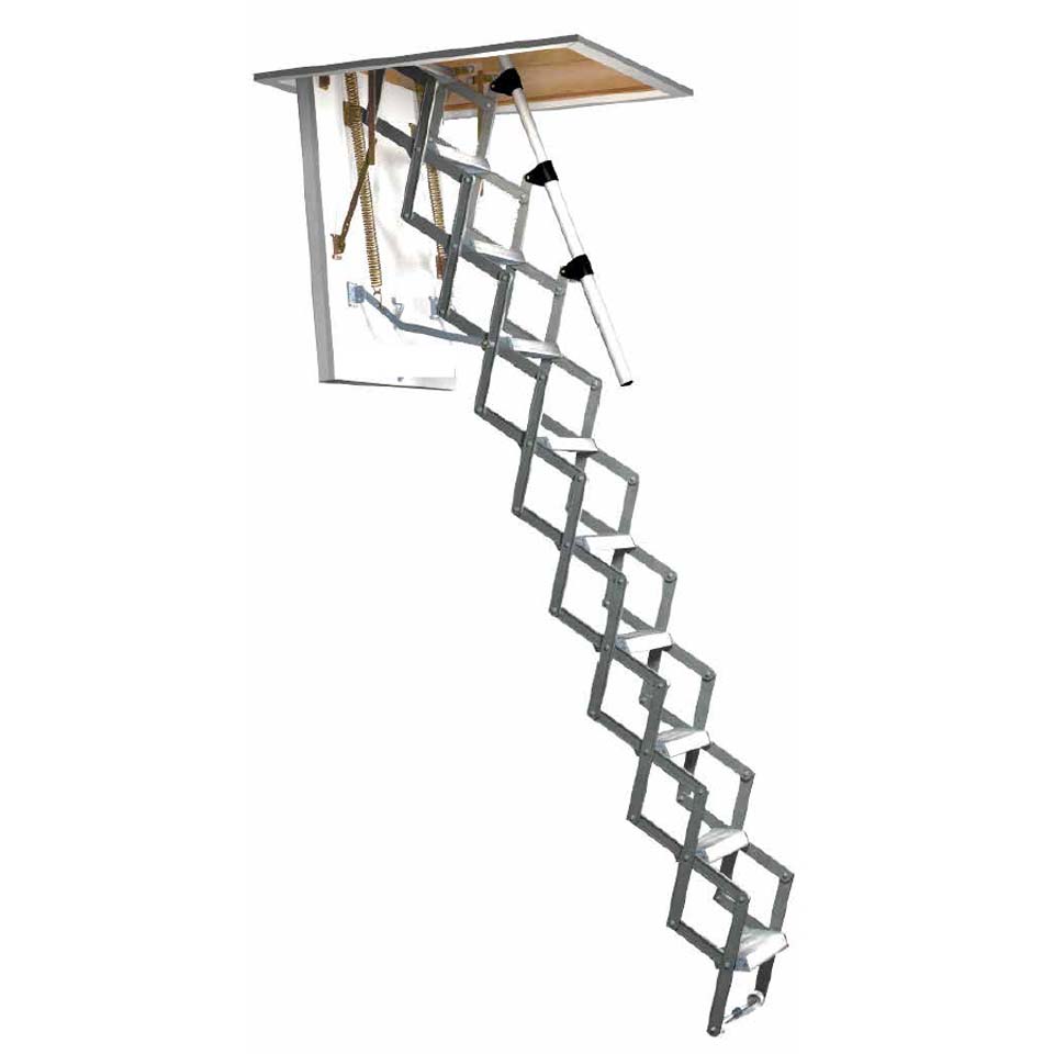 Eine Scherentreppe ist platzsparender als herkömmliche Bodentreppen